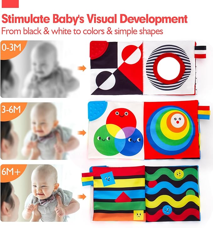 hahaland Baby Books 0-6 Months - 2PCS Infant Toys 0-6m Tummy Time Babies Toy Newborn Toys High Contrast Visual Development Sensory Book Baby Girl Boy Shower Gift