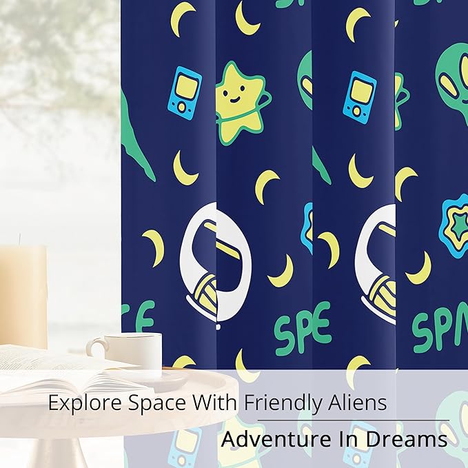 Kids Space Constellation Planets Blackout Curtains - 100% Blackout, Thermal Insulated, Noise Reducing, Perfect for Kids Room and Nursery, 2 Panels (Constellation Planets, W52×L63)