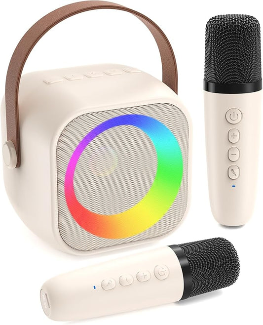 Karaoke Machine for Kids, Toys for 3-12 Years Old Girls Gifts, Kids Karaoke Microphone Machine Toy, Best Fun Christmas Birthday Gifts for 5 6 7 8 9 10 11 Years Teens Girl Boys Beige 2 Mic