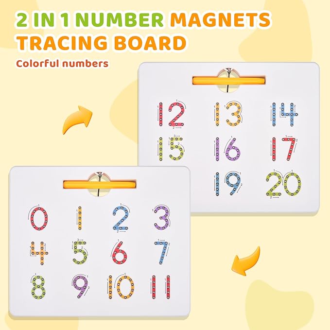 GAMENOTE Magnetic Number Tracing Board, 2 in 1 Double Sided Numbers 1-20 Writing Board for Toddlers & Kids, Preschool Handwriting Learning Toys, Educational Math Manipulatives
