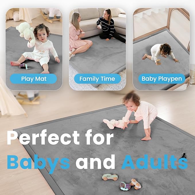 1.3" Thick Baby Play Mat for Floor, 28x72 Foam Tummy Time Mat, Padded Support Soft Plush Bedside Rugs for Infant Kids Toddler Crawling Kick Activity (Dark Grey)