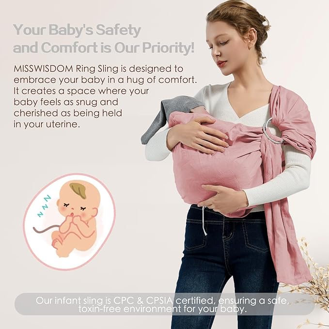 Baby Wrap Ring Sling 7-35 lbs, Baby Sling Carrier for Newborn, Toddler, Infant Holder, Lightweight Baby Carrier Wraps, Pink
