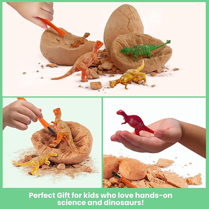 Dino Eggs Excavation Dig Kit-12 Unique Dinosaur Eggs with Educational Learning Cards -Easter Eggs STEM Science Activities - Educational Toy Gift for Kids Boys Girls Age 3+