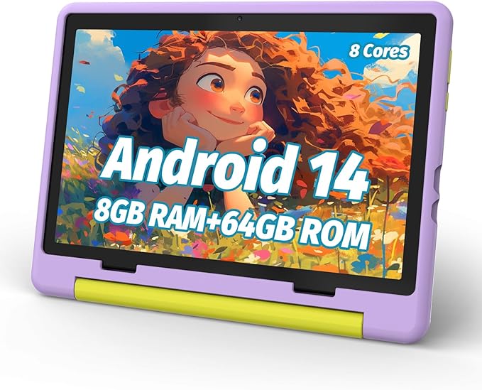 Kids Tablet, Android 14 Tablet for Kids 10 inch Octa-Core with Case, 64GB 1TB TF Card Expandable for Toddler Children, Parental Control, Dual Camera, WiFi,Gift