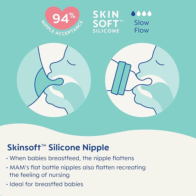 MAM Feel Good Glass Baby Bottle and Pacifier Bundle, Unisex, Slow Flow and Medium Flow, Premium 5oz and 9oz Glass, Easy Switch Between Breast to Bottle, MAM Perfect Night Pacifier 0+ Months, Glows in