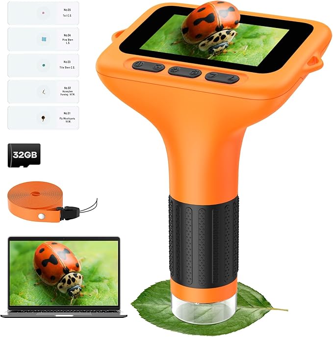 3" Screen Digital Microscope for Kids: 1000X Rechargeable Mini Pocket Portable Miniscope Magnifying Glass 4K Coin Jewelry Loupe Edu Science STEM Toy Xmas Gift 4-12 Boys Girls