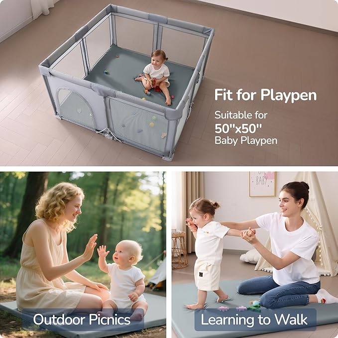 Baby Play Mat for Floor,1.3'' Thick Memory Foam Play Mat,Soft PU Leather Muscle Mat Rug,Cushioned & Waterproof Playpen Mats,Non Slip Crawling Padded Tummy Time Mat for Toddlers,Infants,Kids