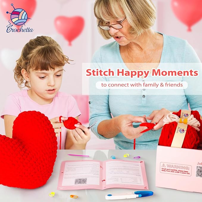 Crochetta Crochet Kit for Beginners, Crochet Kit w Step-by-Step Video Tutorials, Crochet Starter Kit Learn to Crochet Kits for Adults Kids Beginners, Heart Crochet Kit