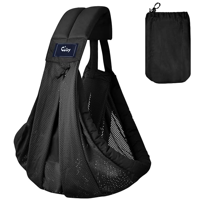CUBY Mesh Baby Sling Carrier, Breathable Lightweight Baby Wraps Sling with Adjustable Strap Storage Bag- Easy to Wearing Front Baby Slings for Newborn Infant Toddler Carry Up to 40lbs (Black Mesh)