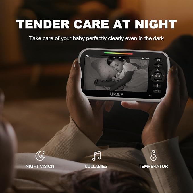 Baby Monitor with Camera and Audio- Video Baby Monitor with 960ft Long Range, Remote Pan-Tilt-Zoom, Night Vision, Temperature Sensor, 2-Way Talk, 8 Lullabies, 30-Hour Battery & No WiFi