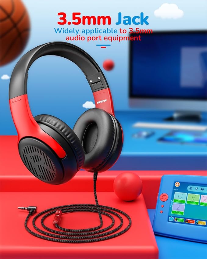 Kids Headphones Wired Toddler with Microphone, Over-Ear Headphones, 85/94dB Volume-Limiting, 3.5mm Jack, Foldable On-Ear Design - Safe & Comfortable for Learning & Entertainment