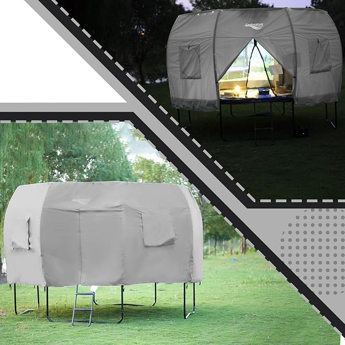 Gardenature 10FT/12FT/14FT Trampoline Tent(Tent Only), Fit Round Trampolines, Shade Cover with LED Light, Outdoor Trampolien Accessories, Anti-Tear, Beige