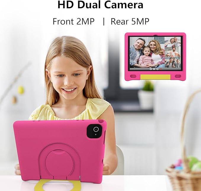 JREN Kids Table 10.1" ｜Android 14 Tablet for Kids｜64GB Storage｜Octa-Core｜WiFi ｜Cameras｜Parental Control｜Kids Content｜Case Included Great Gift for Children Ages 3-12 Years Old Pink