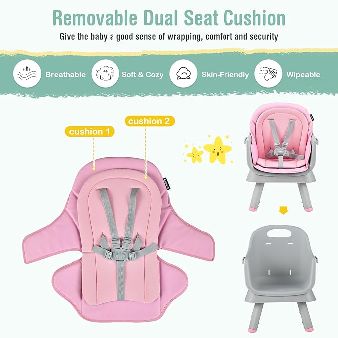 HONEY JOY 8 in 1 Baby High Chair, Convertible Highchair for Babies and Toddlers/Table and Chair Set/Building Block Table/Booster Seat/Stool/Toddler Chair with Safety Harness (Pink)