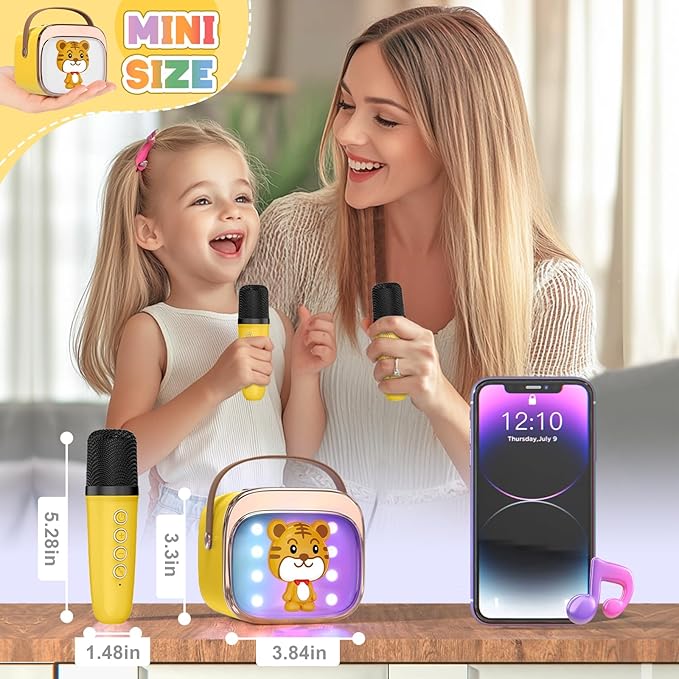 FLUESTON Mini Karaoke Machine for Kids Adults, Portable Bluetooth Speaker with 2 Wireless Microphones, Birthday Kids Gifts Toys for Girls Ages 3, 4, 5, 6, 7, 8, 9,10,11,12+ Years Old