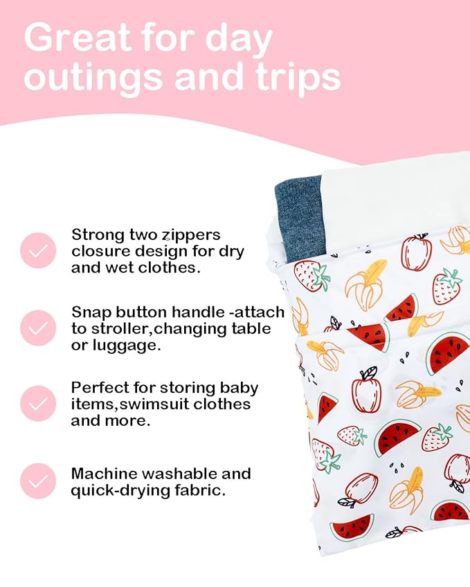 ALVABABY 3 Cloth Diaper Wet Dry Bags Waterproof Reusable with Two Zippered Pockets Travel Beach Pool Daycare Soiled Baby Items Yoga Gym Bag for Swimsuits or Wet Clothes Small Medium Large 3L-ZM27