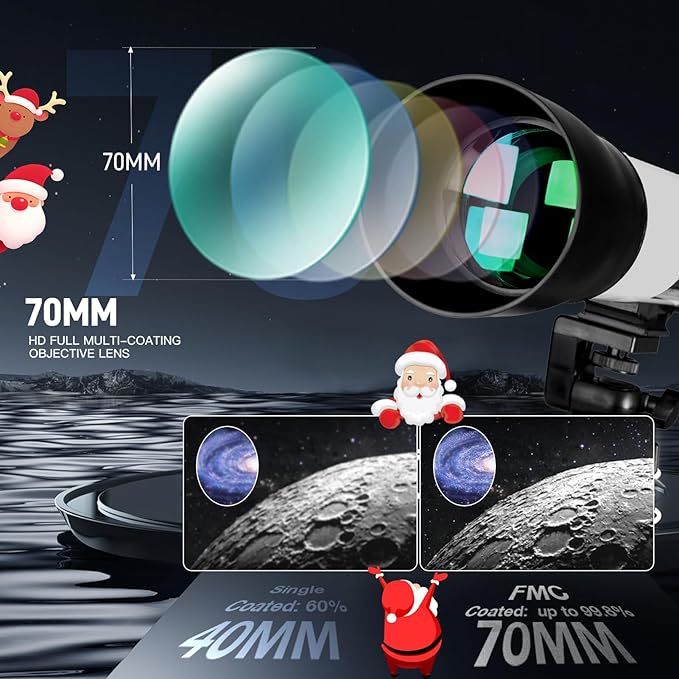 FREE SOLDIER Telescope 70mm Aperture 500mm Refractor Telescope for Adults High Powered - Professional Astronomical Refracting Telescope for Adults Beginners with Phone Adapter and Carry Bag White
