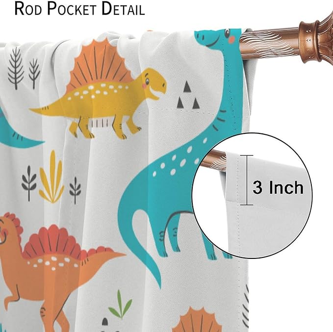 Kids Dinosaur Curtains for Boys Girls Bedroom Decor Cartoon Dino Colorful Cute Funny Animal Wildlife Printed Blackout Rod Pocket Window Drapes for Baby Nursery Playroom Living Room W21xL63in 2 Panels