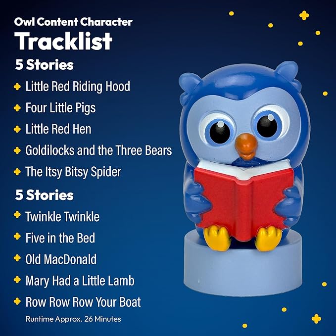 Kids Book Projector - 5 Read-Aloud Stories, 5 Songs, Night Light & Soothing Dream Music | Children Ages 3+ Storytime Projector for Kids & Toddlers | Educational Toys, Owl