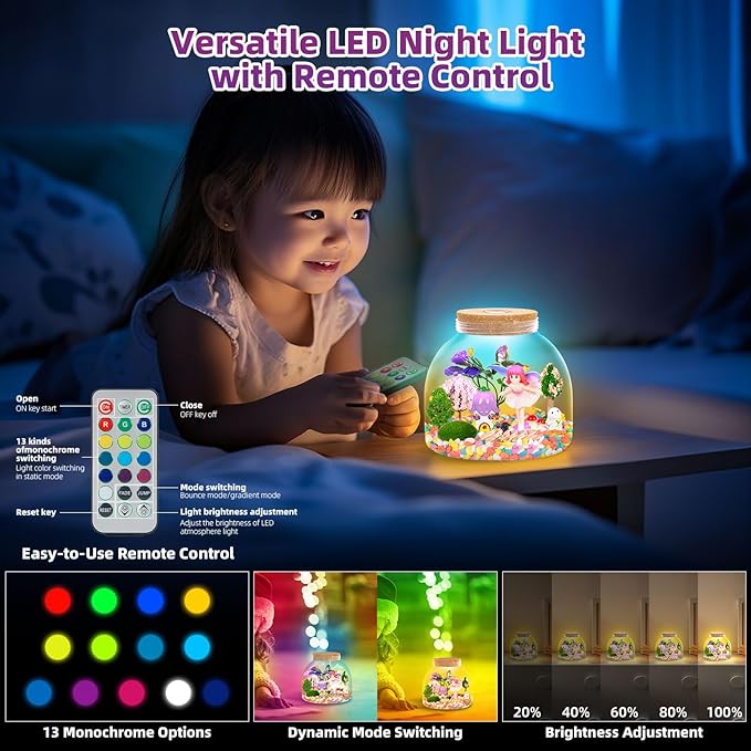 Fairy Garden Light Up Terrarium – DIY Craft Kit with LED for Girls Ages 4-8 | STEM & Art Gift for Kids, Ideal for Birthday or Holiday