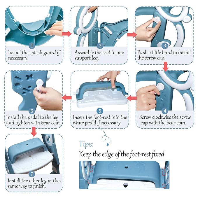 GrowthPic Toddler Potty Training Seat with Step Stool Ladder – Foldable Toilet Trainer with Splash Guard for Boys & Girls, Height Adjustable, Fits Standard & Elongated Toilets (Blue)