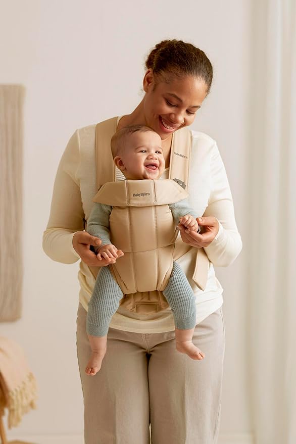 BabyBjörn Baby Carrier Mini, Beige, Woven | Newborn Carrier (7-25 lbs), Ergonomic, Easy-to-Use