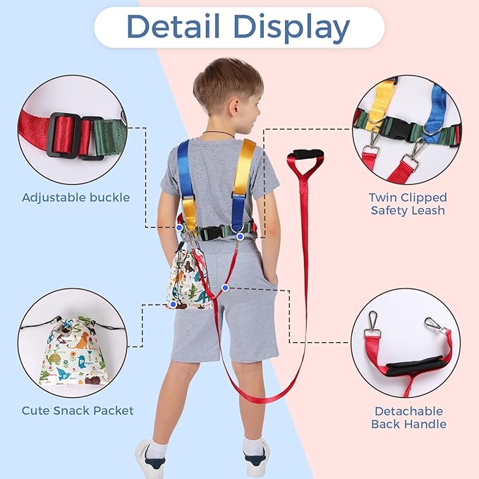JXM Safety Harness Leash for Autism and Special Needs Child (3-6 yrs), Child Adjustable Elopement Harness with Emergency Grab Handle and Tether, Keep Active Autistic/ADHD Kids Safe and Free Outdoors