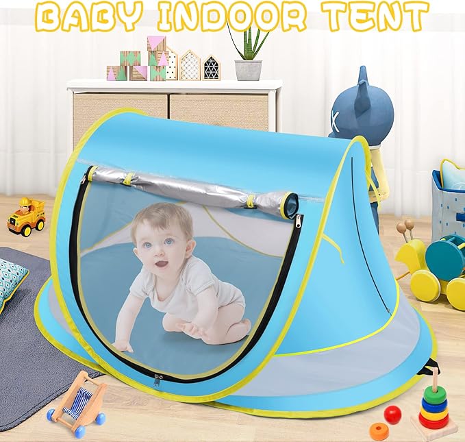Baby Beach Tent,Large Pop Up Beach Tent Sun Shade for Beach,Portable Baby Travel Tent with Mosquito Net,Indoor Baby Play Tent,UPF 50+ UV Protection Sun Shelters for Infants