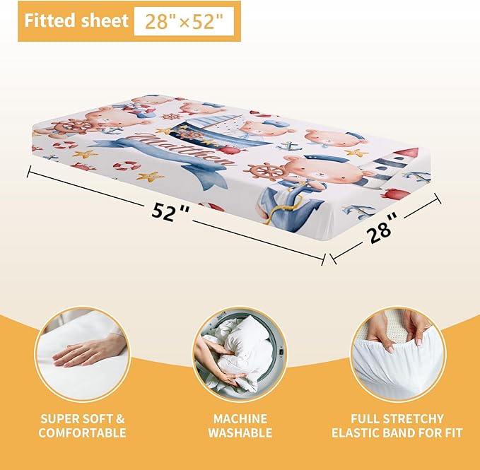 Custom Baby Bedding Set, 5 Pcs Customized Nursery Bedding Set with Name, Comfortable Double Layer Crib Sets for Boys Girls, Personalized Gifts for Infants Toddlers New Parents, Sailing Bear