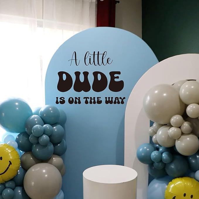 A Little Dude is On The Way Decal - Baby Shower Party Decorations, Gender Reveal Party Supplies, Balloon Arch Background Wall Decor, Party Photo Props Dude Sign Wall Decal (Dude Decal)