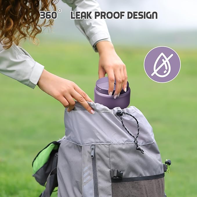 13.5oz Soup Thermo for Hot Food Kids with Buckle Lid Insulated Vacuum Food Jar Wide Mouth Leakproof Stainless Steel Lunch Container -Purple