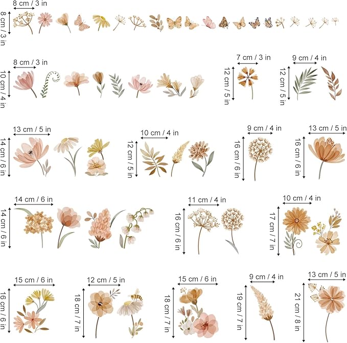 decalmile Boho Flower Wall Decals Wildflower Dandelion Grass Wall Stickers Girls Bedroom Living Room Kitchen Wall Decor