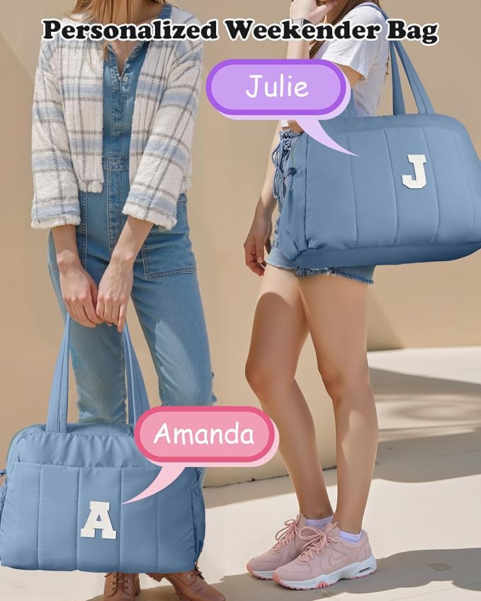 Initial Duffle Bag, Yoga Bags for Women，Overnight Bag with Wet Pocket，Lightweight Work Bags Personalized Gym Tote with Makeup Pouch-Gift Ideas for Preteen