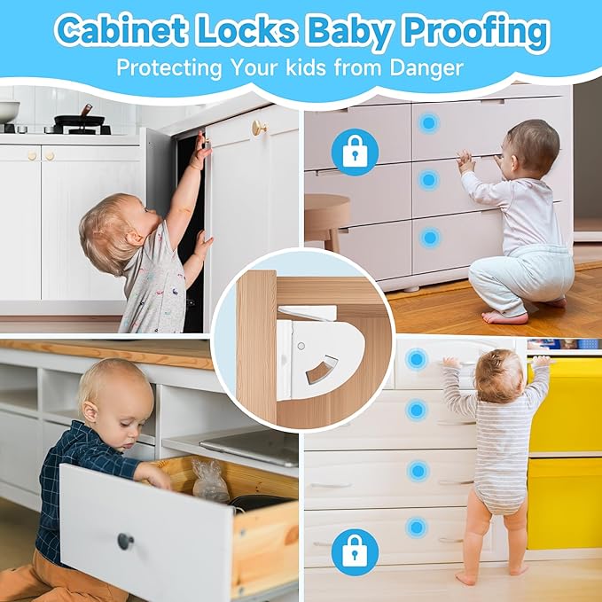 10 Pack Magnetic Cabinet Locks for Child Safety, Drawer Locks Baby Proofing, Magnetic Door Safety Locks for Cabinets and Drawers, Easy Installation No Tools Required (10 Pack and 2 Keys)
