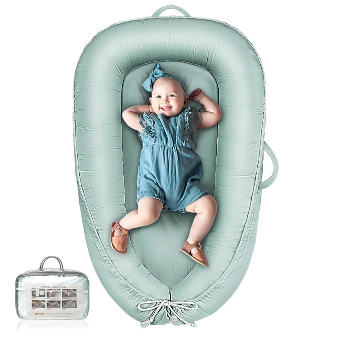 Baby Lounger - Infant Lounger for Newborn 0-24 Months, Pure Cotton Breathable Baby Nest Lounger Cover, Newborn Essentials for Baby Boys & Girls, Portable Baby Lounger for Home and Travel