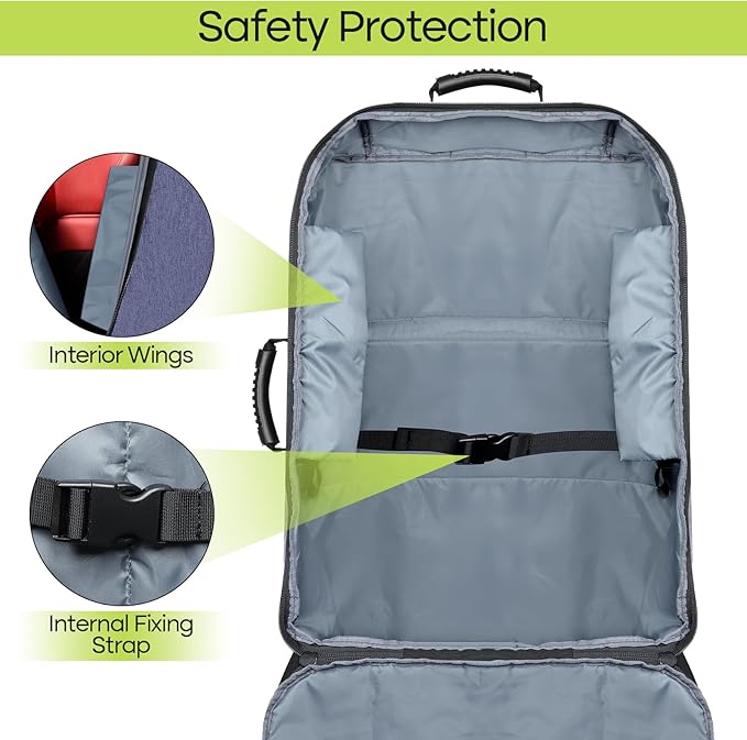 Padded Car Seat Travel Bag for Airplane, Heavy Duty Backpack for Air Travel, Water-Resistant Carrier with Shoulder Strap, Fits Most Car Seats (Blue+Black)