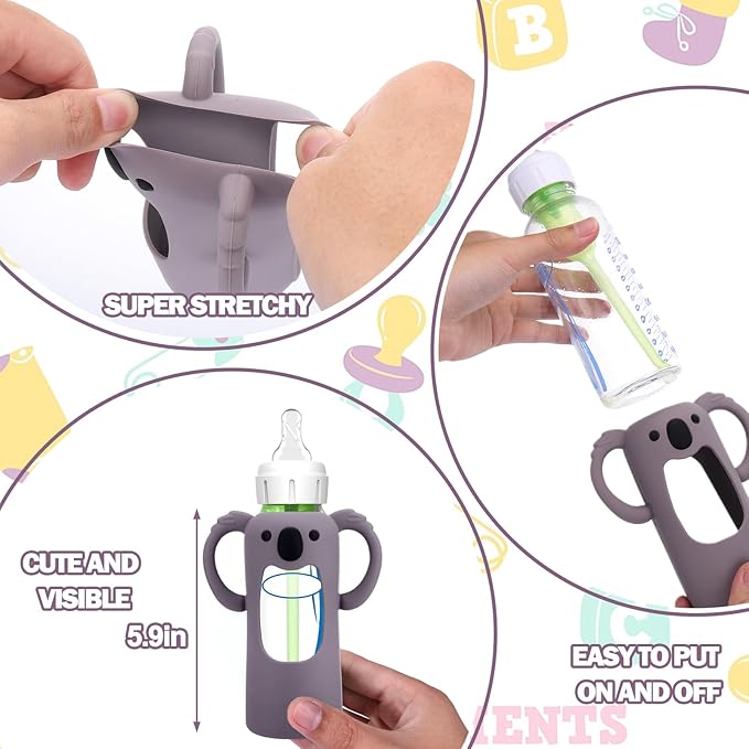 BUSOHA 3 Pack Koalas Silicone Sleeves for Dr. Brown's Glass Baby Bottles - Drop Protection Baby Bottle Sleeves Compatible with Dr Brown Newborn Glass Bottles with Silicone Handles,8 oz