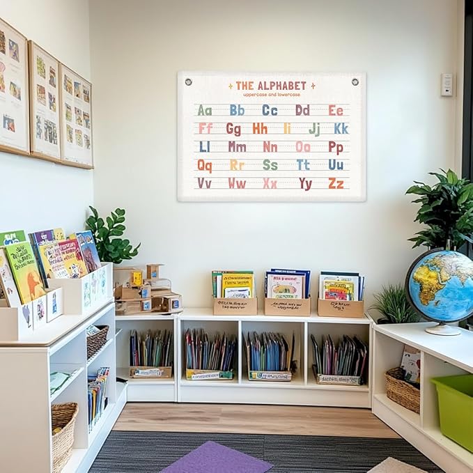 Alphabet Banner Playroom Decor Wall Hanging, Playroom Wall Decor Banner Flag, ABC Chart for Wall for Toddlers, Wall Flag Nursery Bedroom Toddler Room Decor Classroom Decorations, Banner for Room