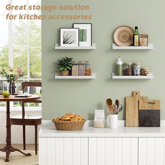 Forbena Nursery Book Shelves for Wall Set of 4, Wood Floating Kids Bookshelf for Nursery Boy Girl, Small Corner Wall Mounted Book Shelf for Baby Room, Toddler Child Bedroom Toy Decor Storage (White)