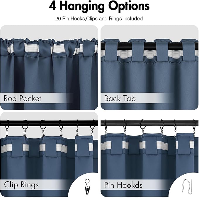 ANRODUO Back Tab Blackout Curtains for Bedroom Living Room, Rod Pocket Pinch Pleated Thermal Insulated Room Darkening Curtains 96 Inches Long 2 Panels, Stone Blue, 42 x 96 Inch