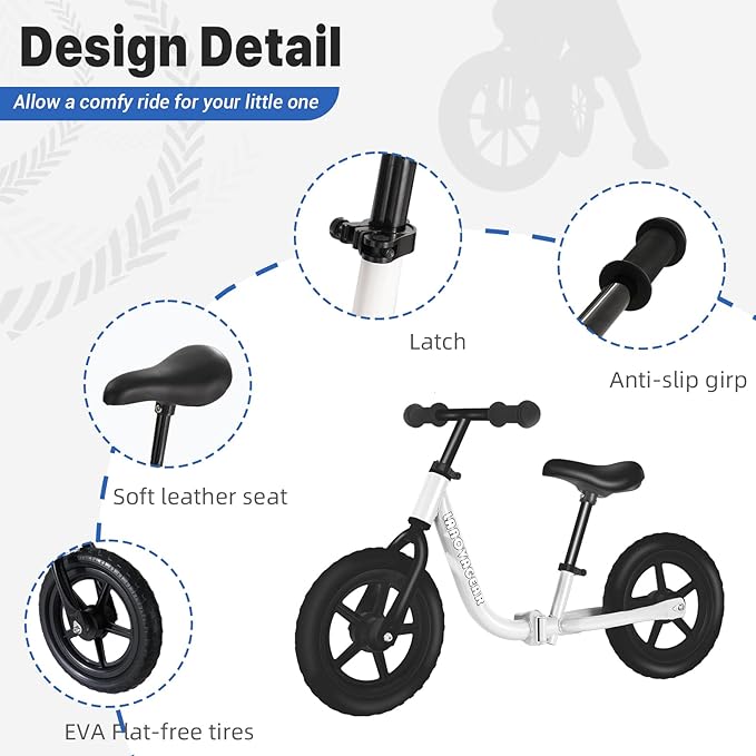 Balance Bike for Toddlers Ages 1.5–5 – No-Pedal Training Bike with Adjustable Seat & Handlebar, Lightweight Frame, Easy Assembly for Boys & Girls