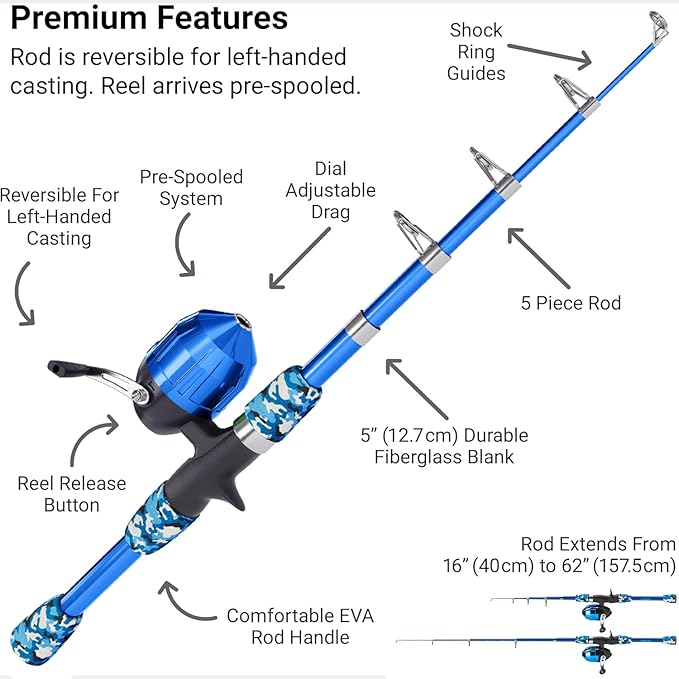 Kids Fishing Pole, Kids Portable Telescopic Fishing Rod Set, Tackle Box and Fishing Net Combo Kit, Kids Fishing Gear for Boys and Girls Age 5-10 and Youth