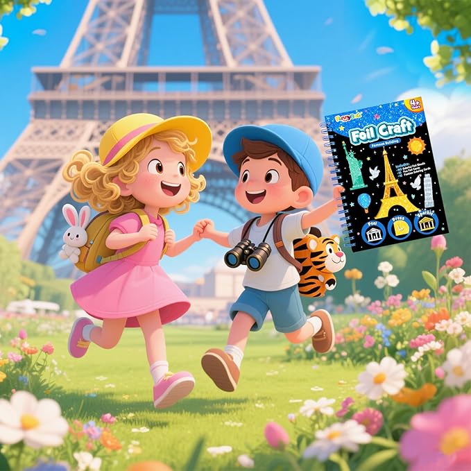 FUNNYB&G Foil Art Craft Activity for Kids - Gift for Girls Boys Crafts for Kids Fun Art Supplies DIY Creative Travel Toys, Birthday Gift Party Favor Toys for Girls 4 5 6 7 8 9 Years Old(Buildings)