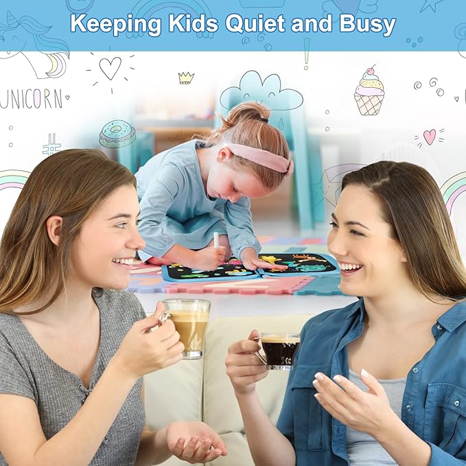 Erasable Doodle Set for Kids - Magic Drawing Book With 12 Watercolor Pens, 14 Page Reusable Drawing, Road Trip Car Game Writing Painting Set for Boys and Girls