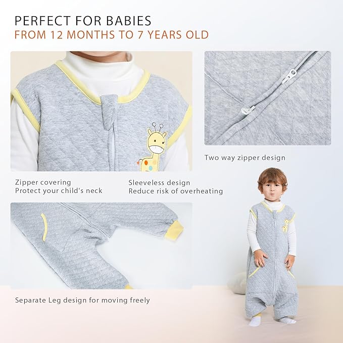 Baby Toddler Sleep Sack with Feet 2.5 TOG Winter, Wearable Blanket with Legs, Toddler Sleeping Sack Long Sleeve (Giraffe, 2T-3T)