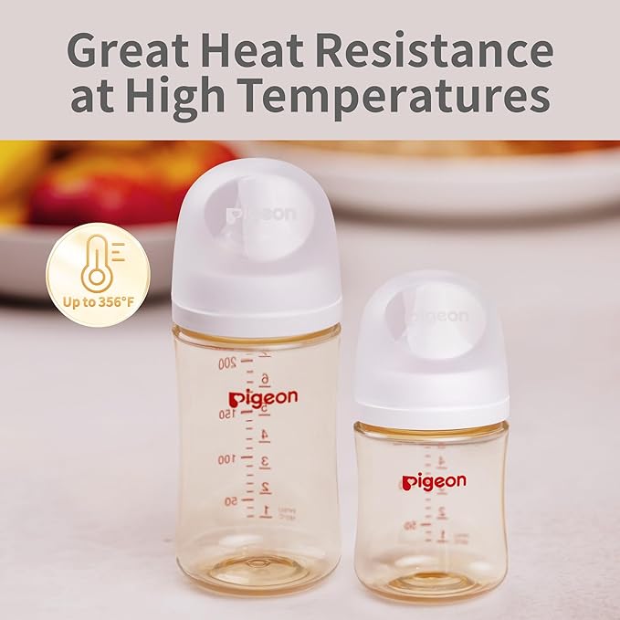 Pigeon PPSU Nursing Baby Bottle Wide Neck, Anti-Colic, Streamlined Body, Natural Feel, Easy to Clean, 5.4 Oz(Pack of 2), Includes 2pcs SS Nipples (0m+)