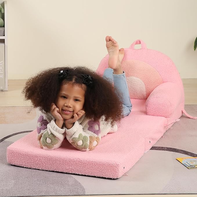 Foldable Kids Sofa, Comfy Rainbow Toddler Couch with Tri Folding Foam Cushions, Comfy Couch for Kid Age 18 Months and Up