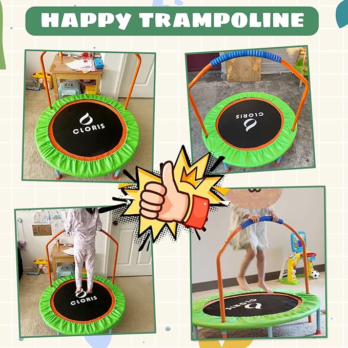 CLORIS 38in/48in Folding Trampoline - Max Load 220lbs / 450lbs Mini Trampoline Rebounder Trampoline for Adults with Adjustable Foam Handle, with safty Padded Cover Best Gift for Kids/Adult