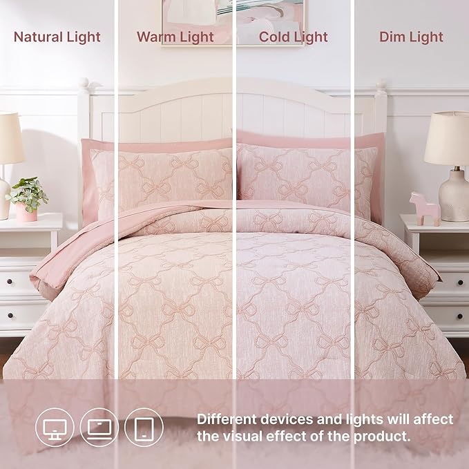 Full Size Comforter Sets with Sheets for Girls-7 Pieces Full Size Bedding Sets with Pink Comforter, Sheets, Pillowcases & Shams for Kids (Pink Diamond, 76" X 86")