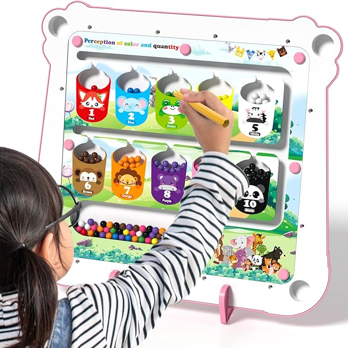 2-IN-1 Large Magnetic Drawing Board for Toddlers Kids, Magnetic Color and Number Maze, Magnetic Dot Art Board for Kids, Montessori Education Travel Toys for Boys Girls Age 3 4 5 6 7 8 Years Old